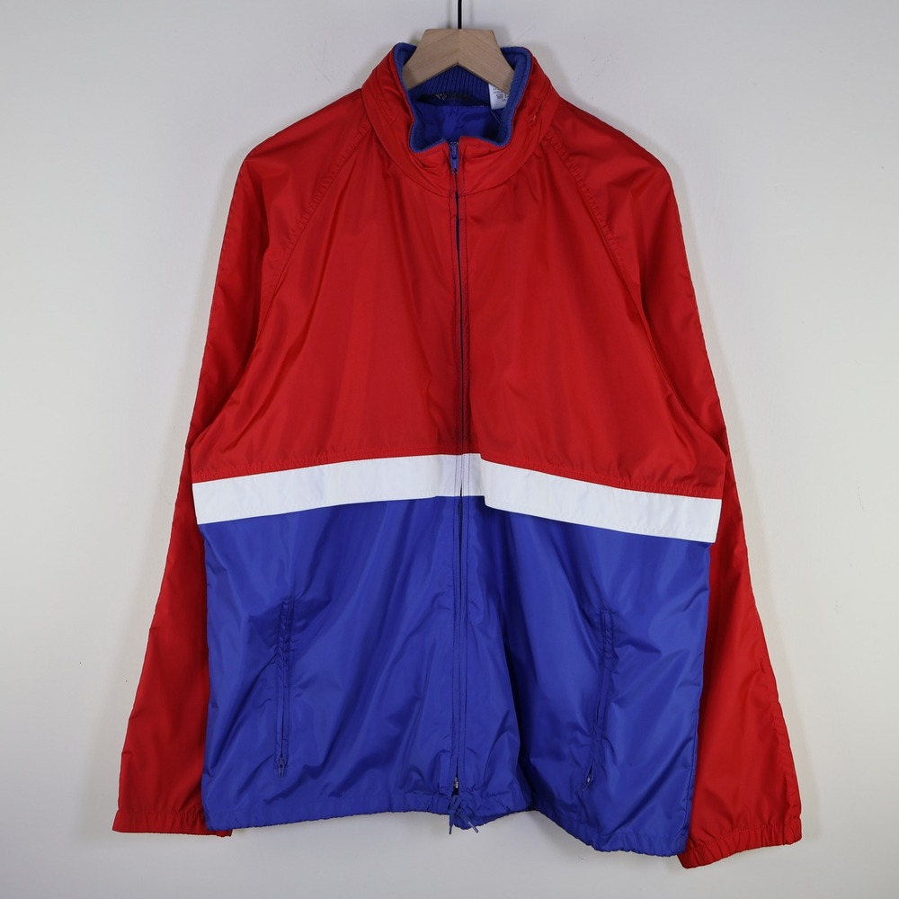 Vintage 90s Woolrich Windbreaker Large Retro Colorblock Red Blue Nylon‎ Coat